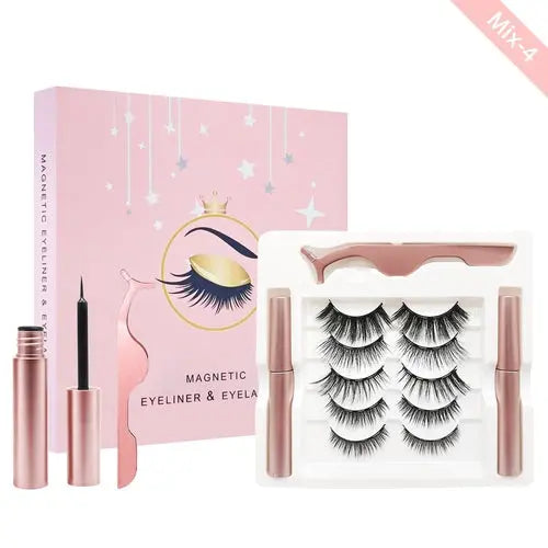 Kit de cils magnétiques avec eye-liner 5 paires de cils magnétiques avec 2 Pink Iolaus