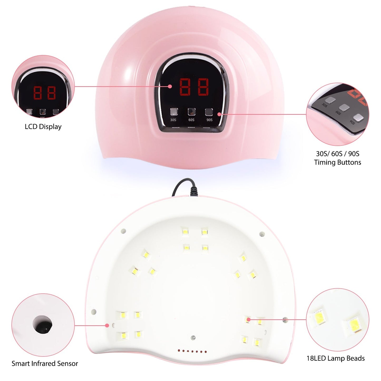36W 18LED Nail Lamp Gel Nail Polish Starter Kit Manicure 15 Colors Pink Iolaus