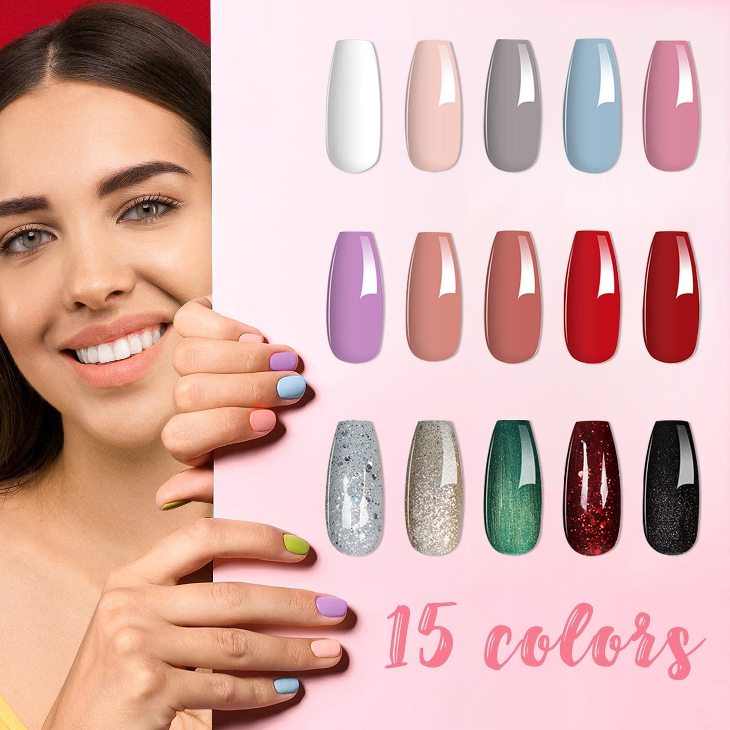36W 18LED Nail Lamp Gel Nail Polish Starter Kit Manicure 15 Colors Pink Iolaus