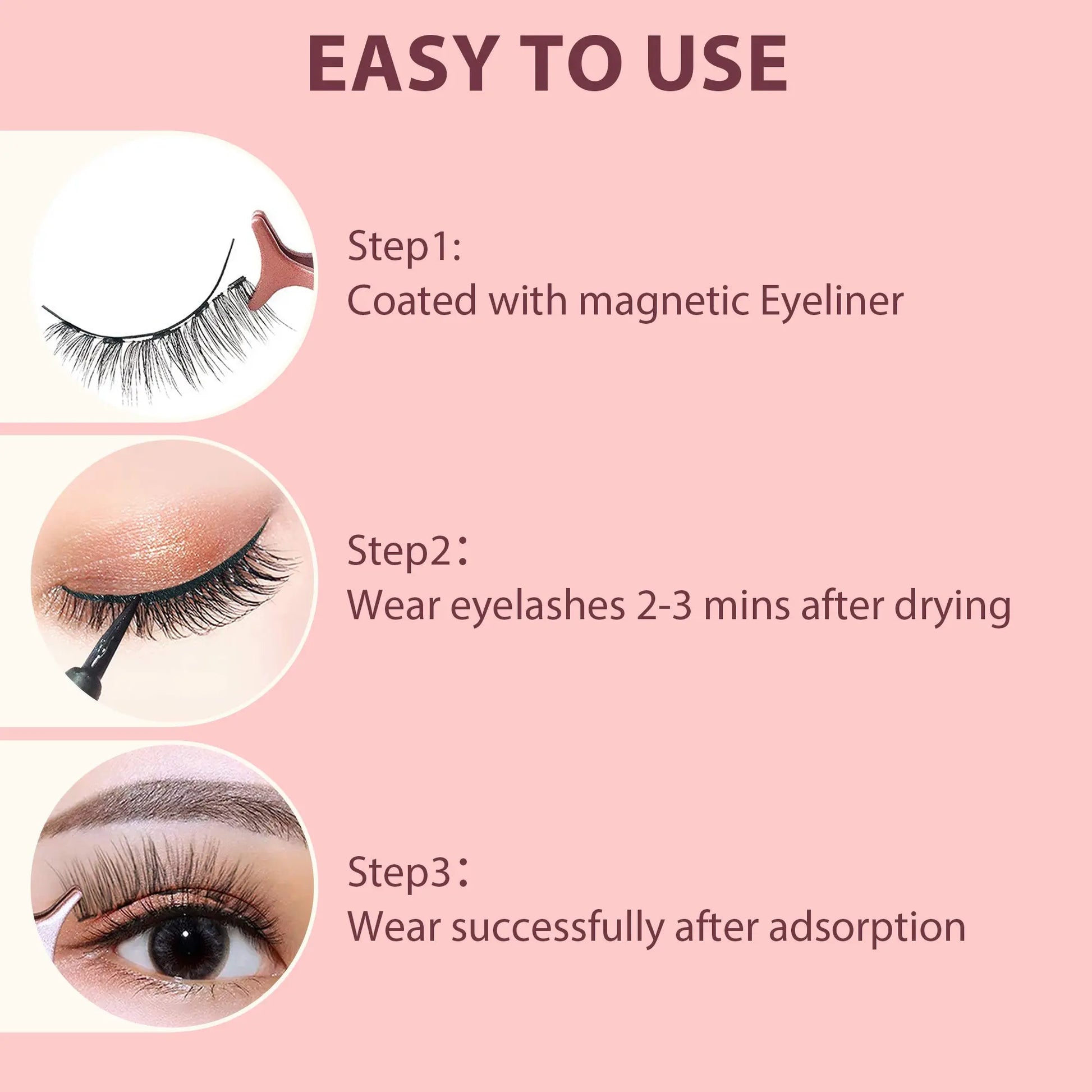 Kit de cils magnétiques avec eye-liner 5 paires de cils magnétiques avec 2 Pink Iolaus