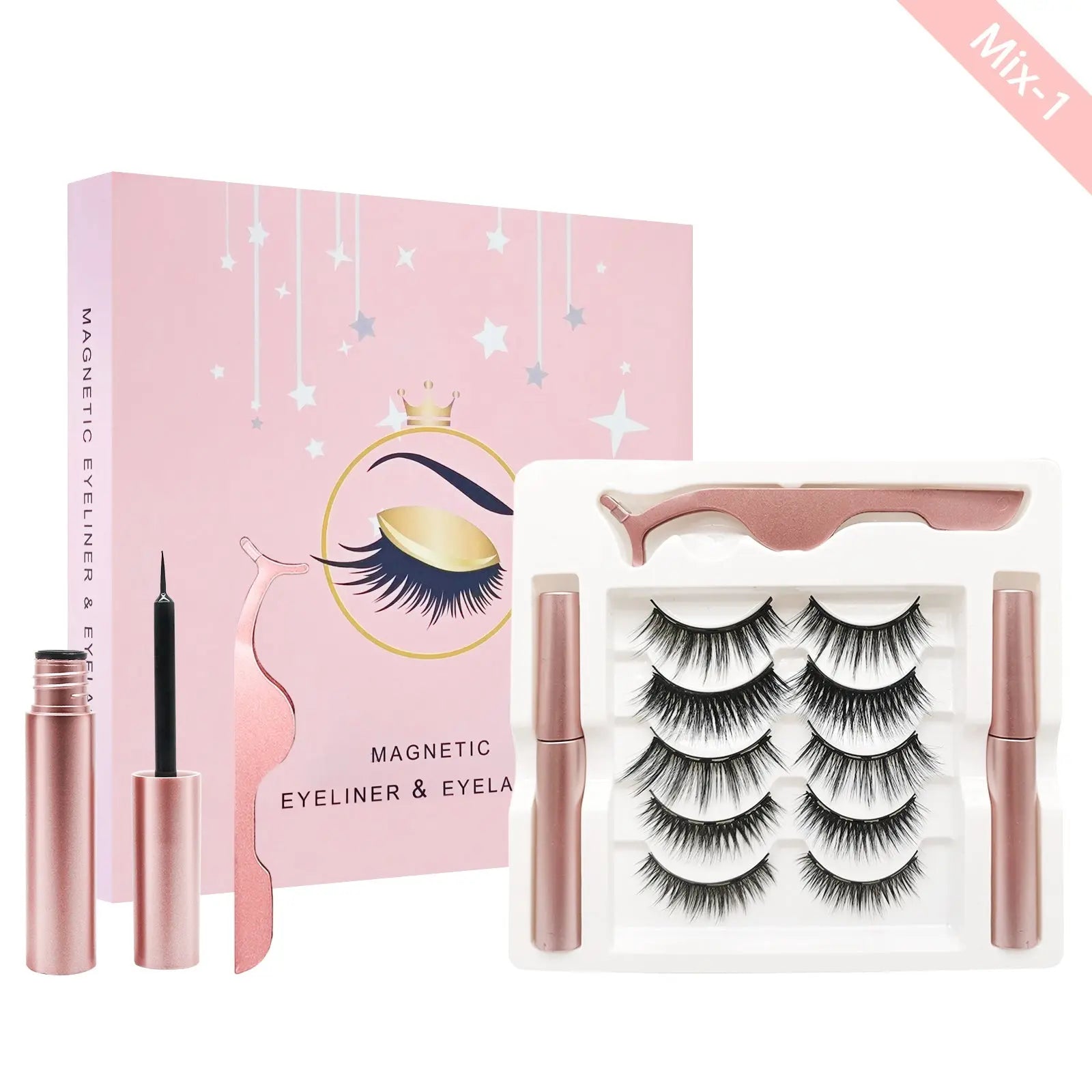 Kit de cils magnétiques avec eye-liner 5 paires de cils magnétiques avec 2 Pink Iolaus