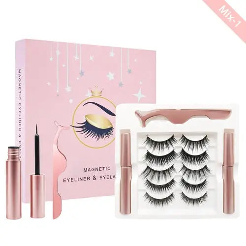 Kit de cils magnétiques avec eye-liner 5 paires de cils magnétiques avec 2 Pink Iolaus