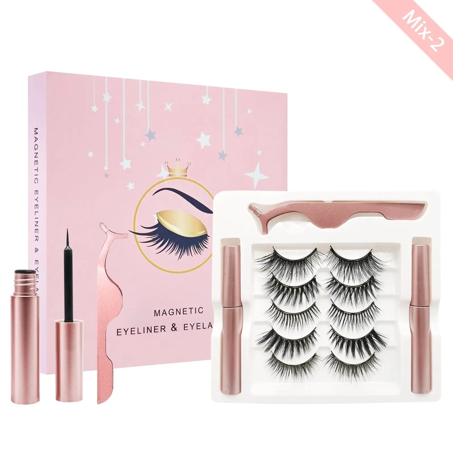 Kit de cils magnétiques avec eye-liner 5 paires de cils magnétiques avec 2 Pink Iolaus