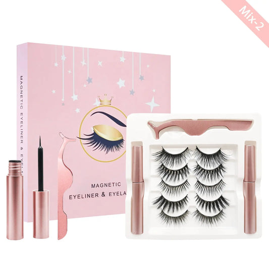 Kit de cils magnétiques avec eye-liner 5 paires de cils magnétiques avec 2 Pink Iolaus