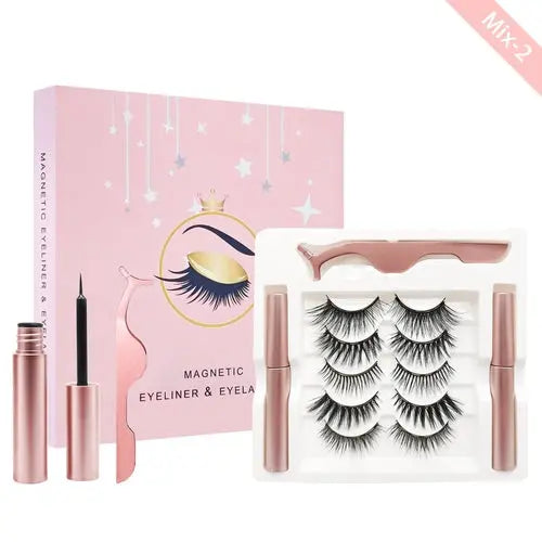 Kit de cils magnétiques avec eye-liner 5 paires de cils magnétiques avec 2 Pink Iolaus