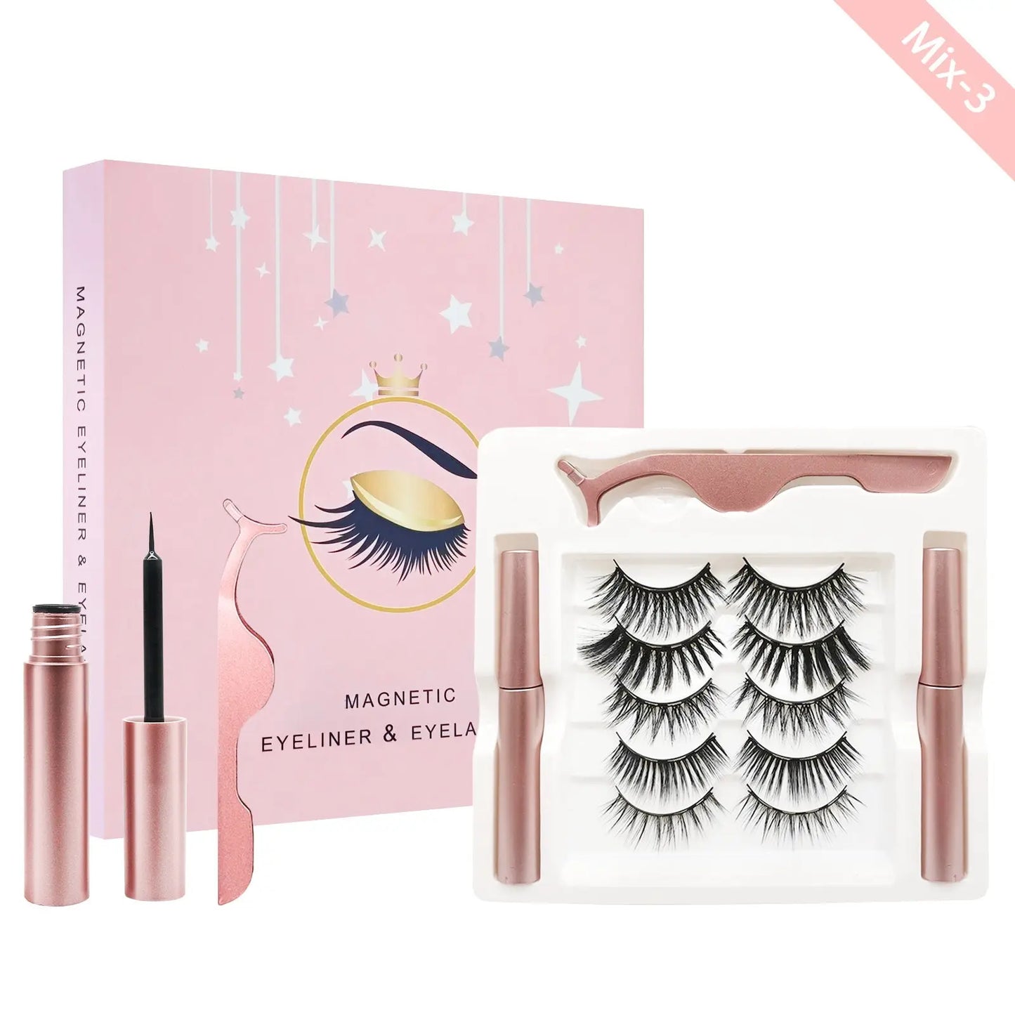 Kit de cils magnétiques avec eye-liner 5 paires de cils magnétiques avec 2 Pink Iolaus