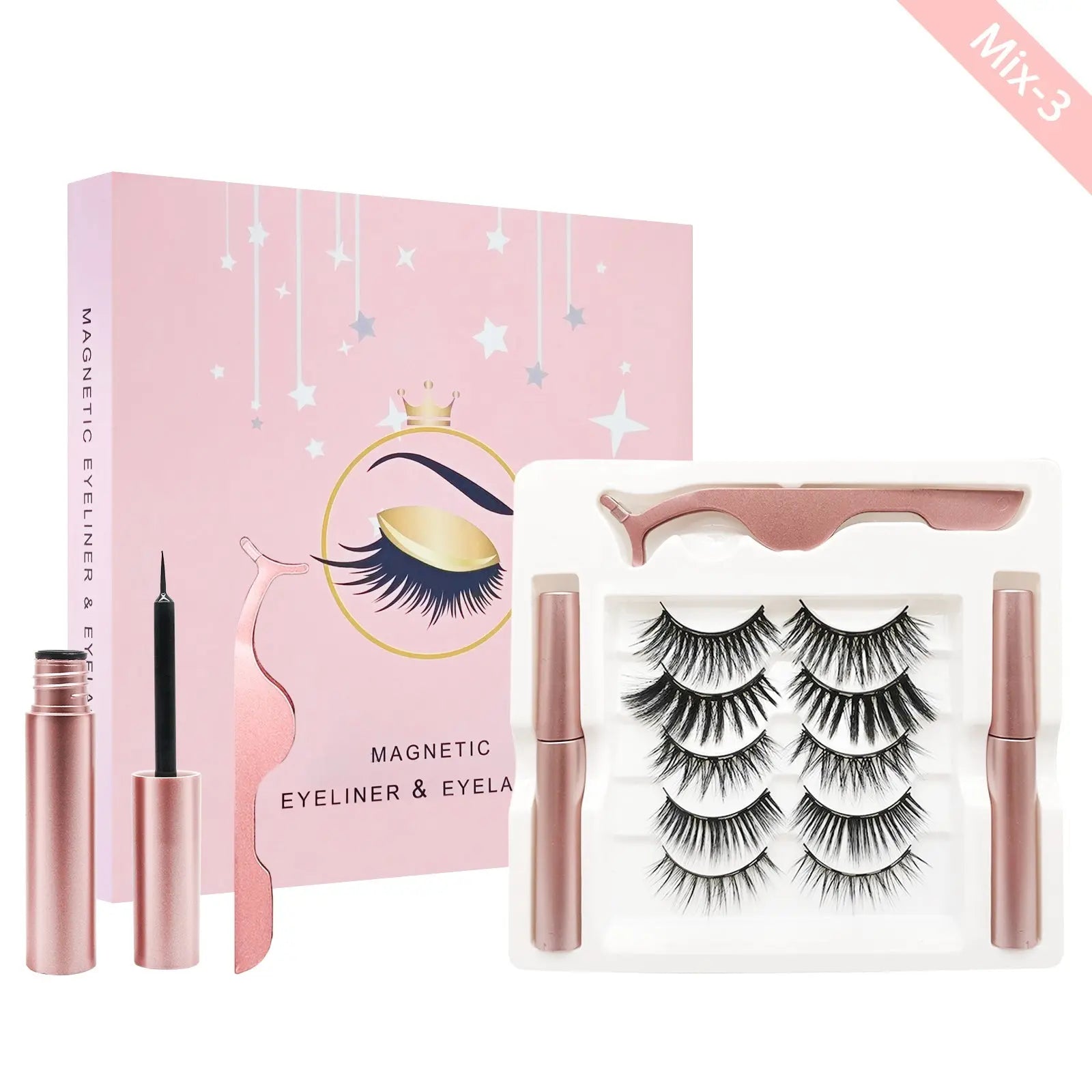 Kit de cils magnétiques avec eye-liner 5 paires de cils magnétiques avec 2 Pink Iolaus