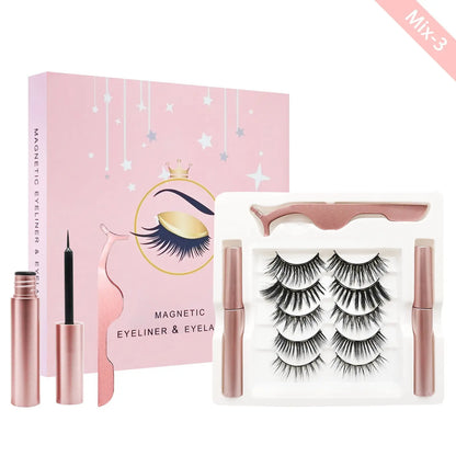 Kit de cils magnétiques avec eye-liner 5 paires de cils magnétiques avec 2 Pink Iolaus