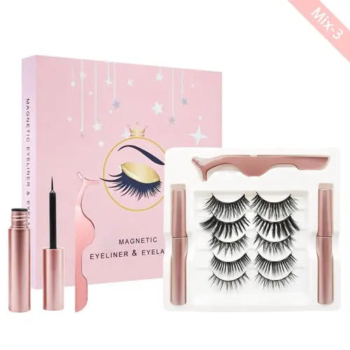 Kit de cils magnétiques avec eye-liner 5 paires de cils magnétiques avec 2 Pink Iolaus