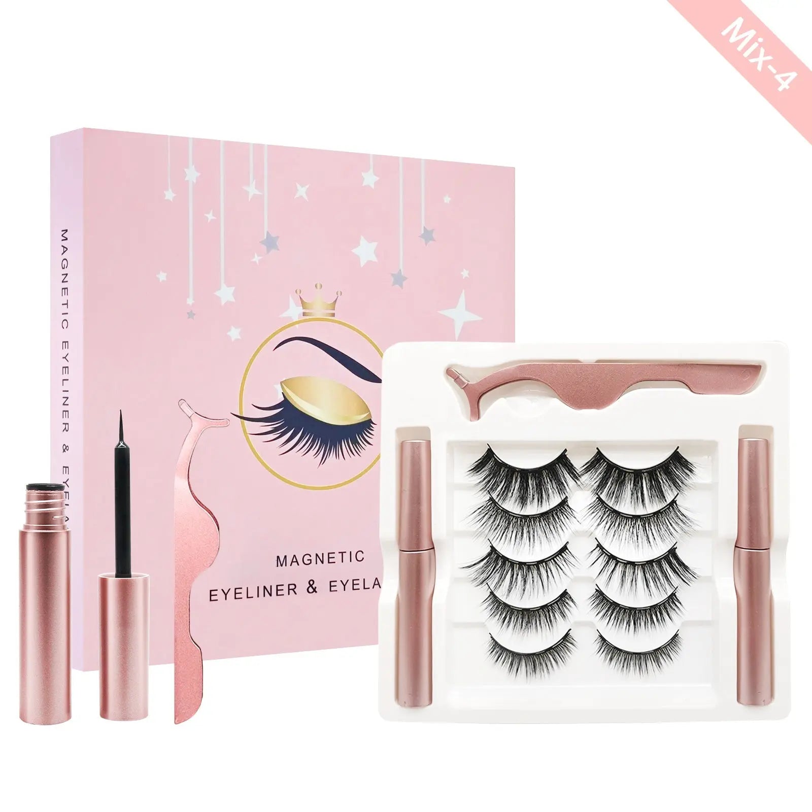 Kit de cils magnétiques avec eye-liner 5 paires de cils magnétiques avec 2 Pink Iolaus