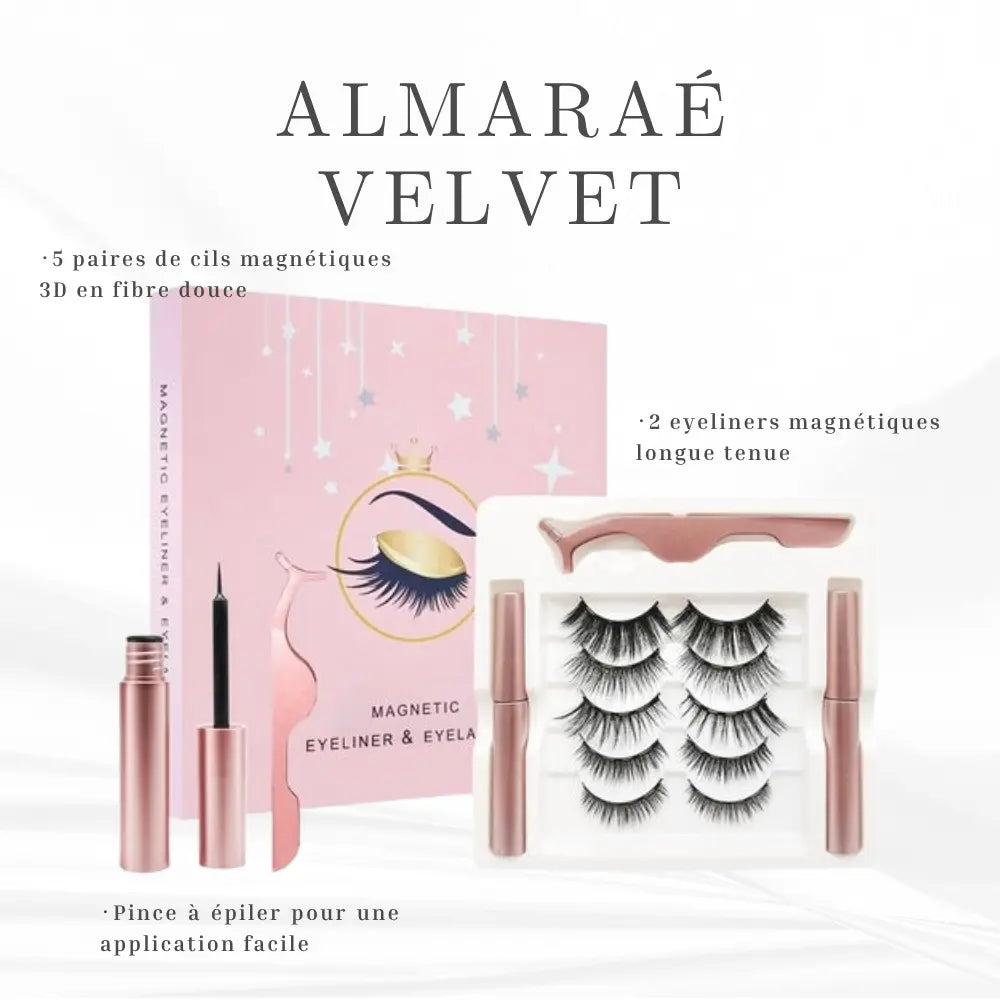 Kit de cils magnétiques avec eye-liner 5 paires de cils magnétiques avec 2 Pink Iolaus
