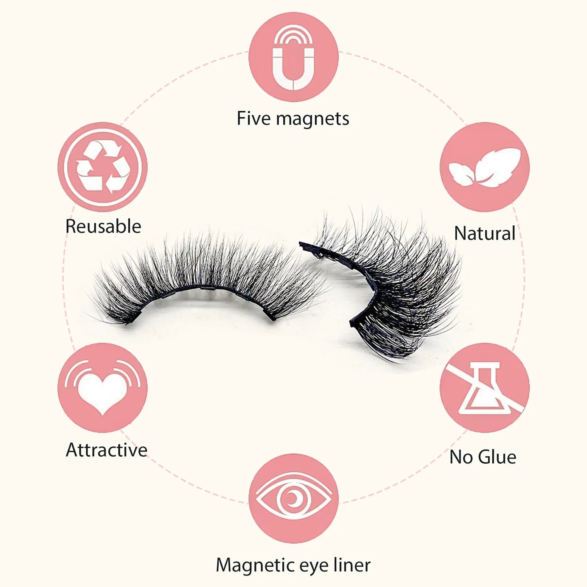 Kit de cils magnétiques avec eye-liner 5 paires de cils magnétiques avec 2 Pink Iolaus