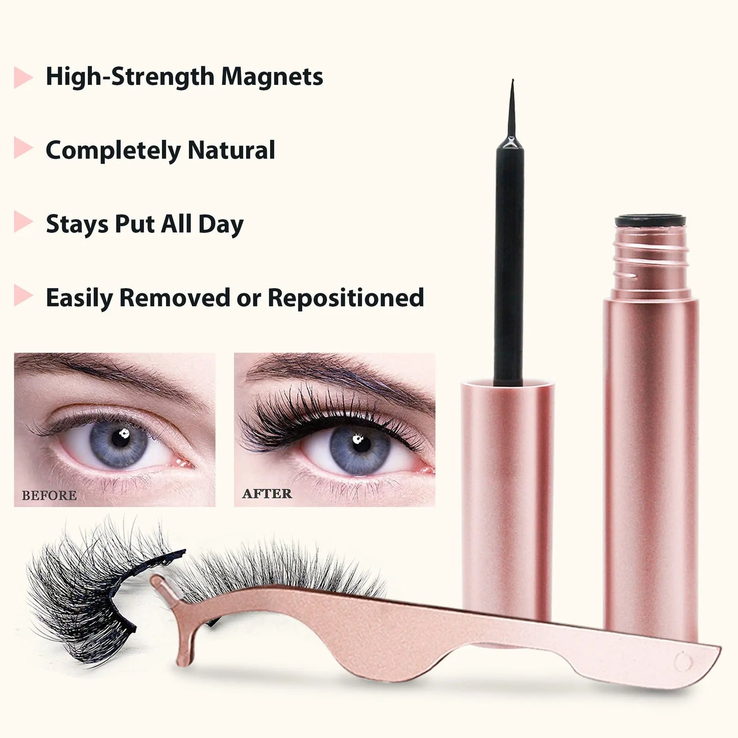 Kit de cils magnétiques avec eye-liner 5 paires de cils magnétiques avec 2 Pink Iolaus