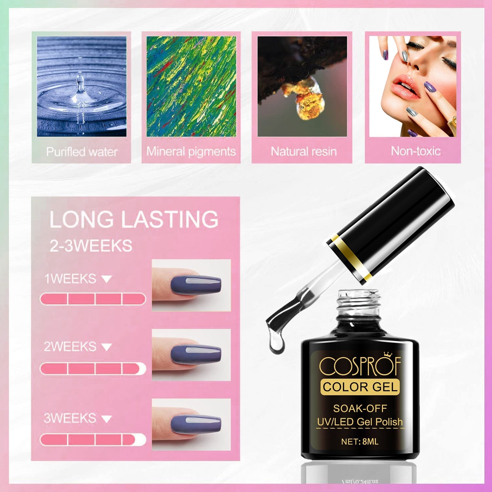 36W 18LED Nail Lamp Gel Nail Polish Starter Kit Manicure 15 Colors Pink Iolaus